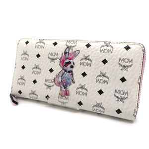 Mcm White Rabbit Zip Wallet Long Pink